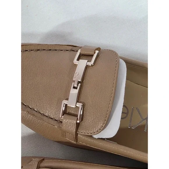 New Calvin Klein Reyna Tan Leather Loafers SilverBit DrivingMocs Womens 6.5M 273 - Picture 3 of 6
